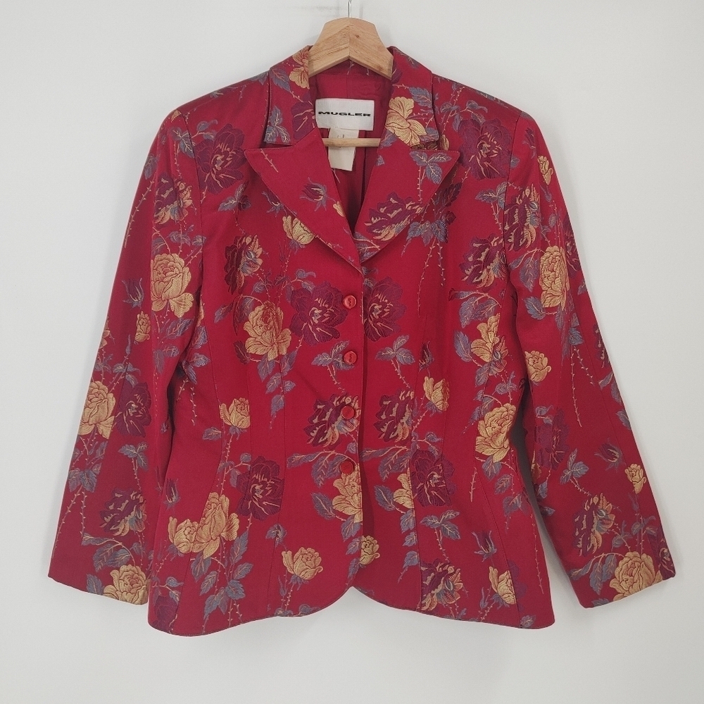 Mugler Silk Blend Floral Jacquard Blazer